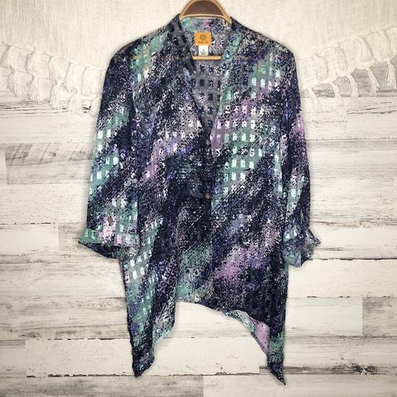Ruby Rd. Tops - Ruby Rd. button down Asymmetrical colorful blouse
